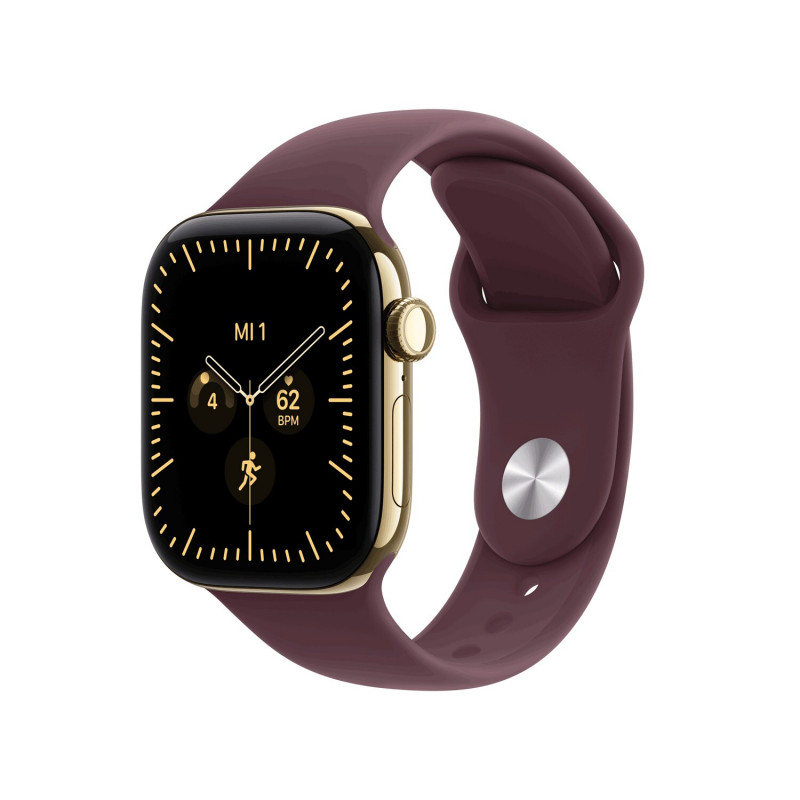 Apple Watch Series 12 GPS + Cellular 42 mm, mirdzoši zelta titāna korpuss, bordo sporta siksniņa, M/L