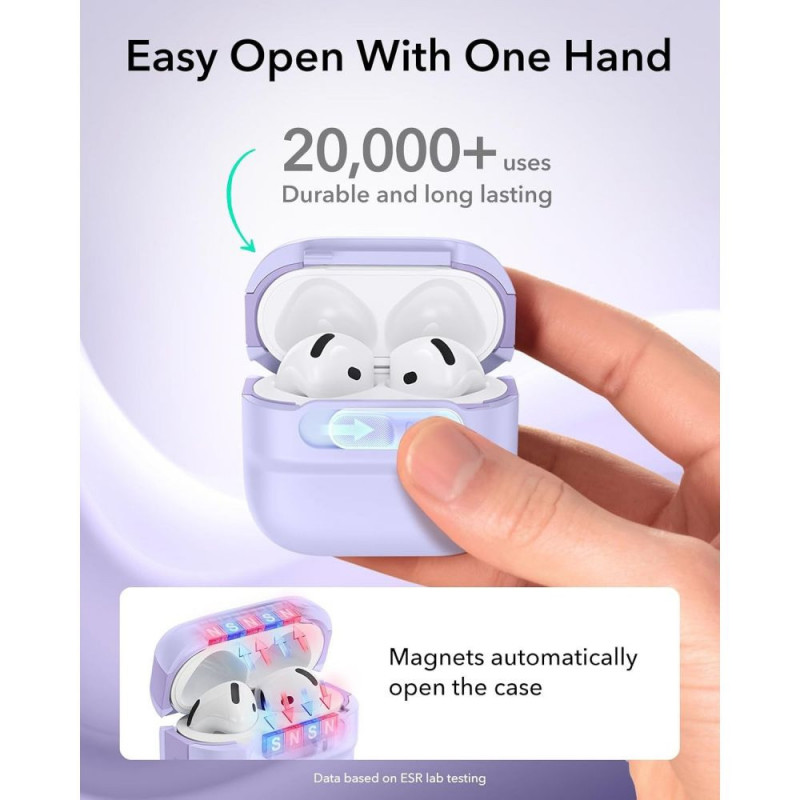 ESR Pulse HaloLock MagSafe apvalks Apple AirPods 4 / 5, lavandas krāsā