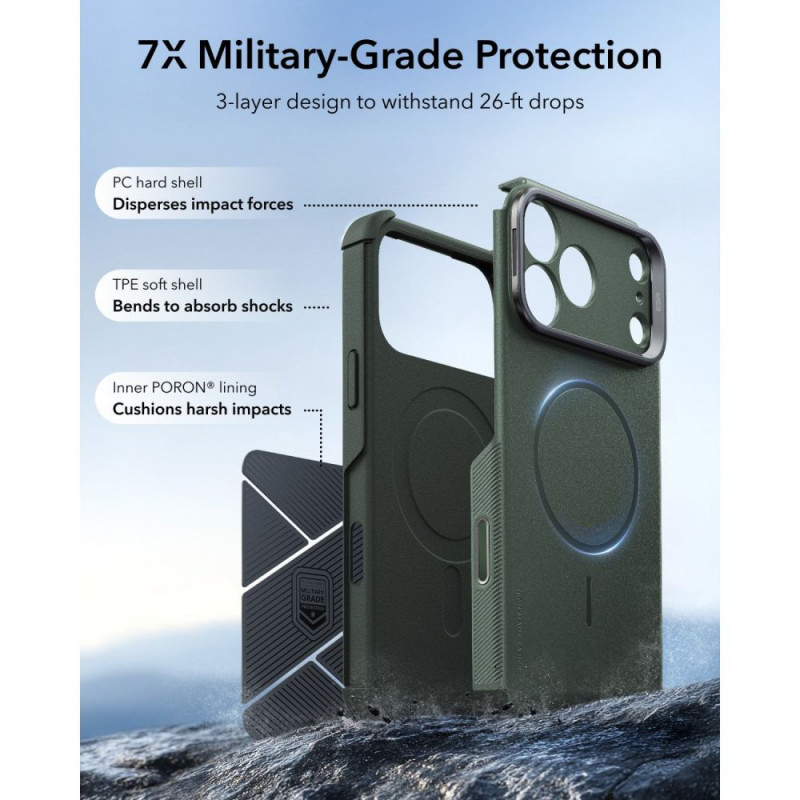 ESR Cyber Tough Kickstand MagSafe apvalks Apple iPhone 17 Pro / 18 Pro, zaļš