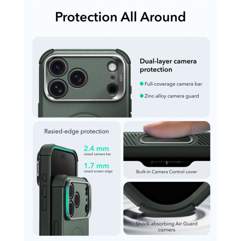 ESR Cyber Tough Kickstand MagSafe apvalks Apple iPhone 17 Pro / 18 Pro, zaļš