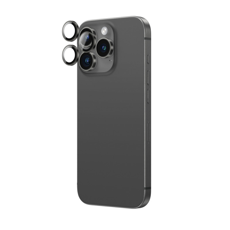 AmazingThing AR Aluminum 3 Lens Glass kameras objektīvu aizsargs ar rāmi iPhone 16 Pro / 16 Pro Max, melns