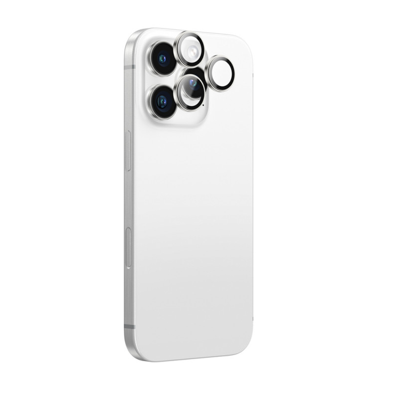 AmazingThing AR Aluminum 3 Lens Glass kameras objektīvu aizsargs ar rāmi iPhone 16 Pro / 16 Pro Max, sudraba krāsas