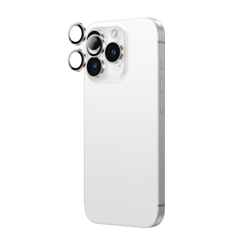 AmazingThing AR Aluminum 3 Lens Glass kameras objektīvu aizsargs ar rāmi iPhone 16 Pro / 16 Pro Max, sudraba krāsas