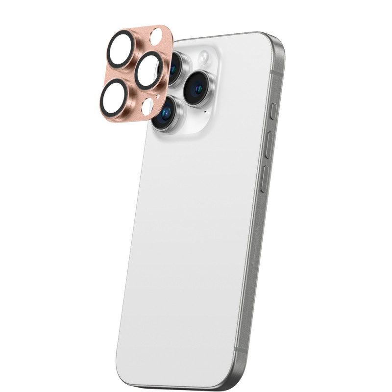 AmazingThing Aviation-Grade Alloy rūdīta stikla kameras objektīvu aizsargs iPhone 16 Pro / 16 Pro Max, rozā zelta krāsā