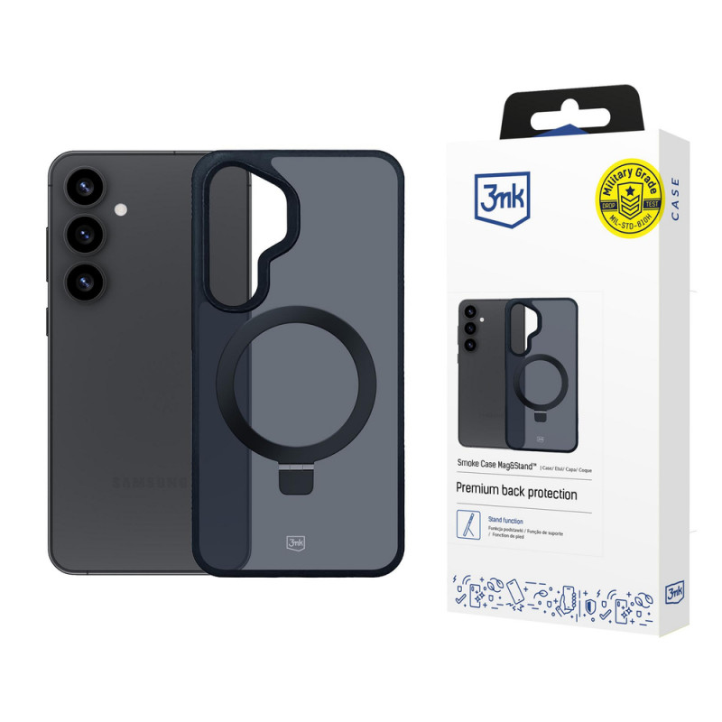 3MK Smoke Case Mag&Stand telefona apvalks Samsung Galaxy S25+, melns