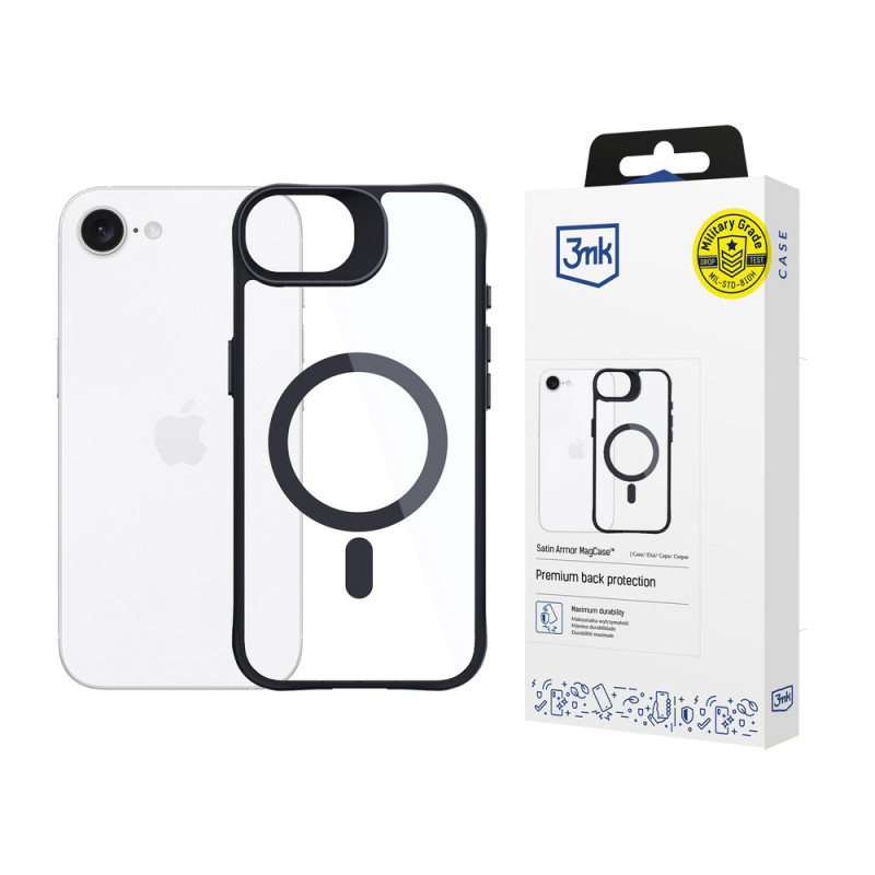 3MK Satin Armor MagCase apvalks Apple iPhone 17e / 16e, caurspīdīgs