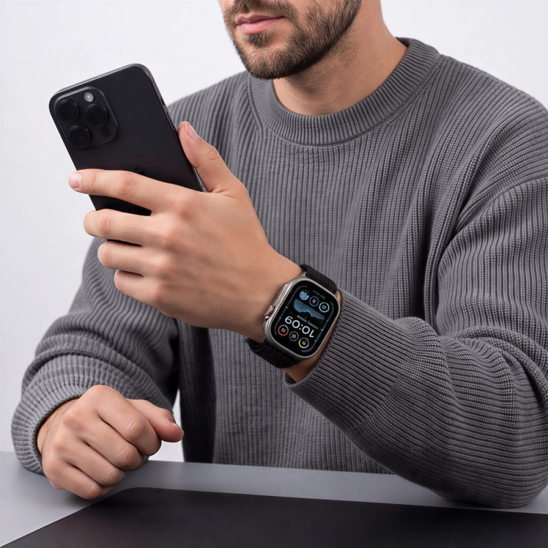Tech-Protect Nylon Sport siksniņa Apple Watch 44/45/46/49 mm, melna