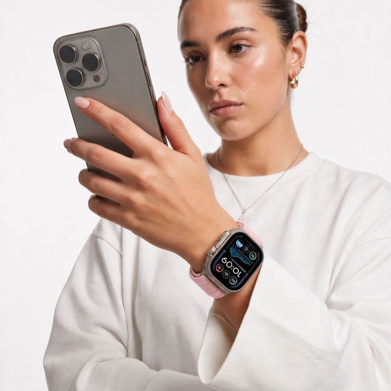 Tech-Protect Nylon Sport siksniņa Apple Watch 44/45/46/49 mm, gaiši rozā