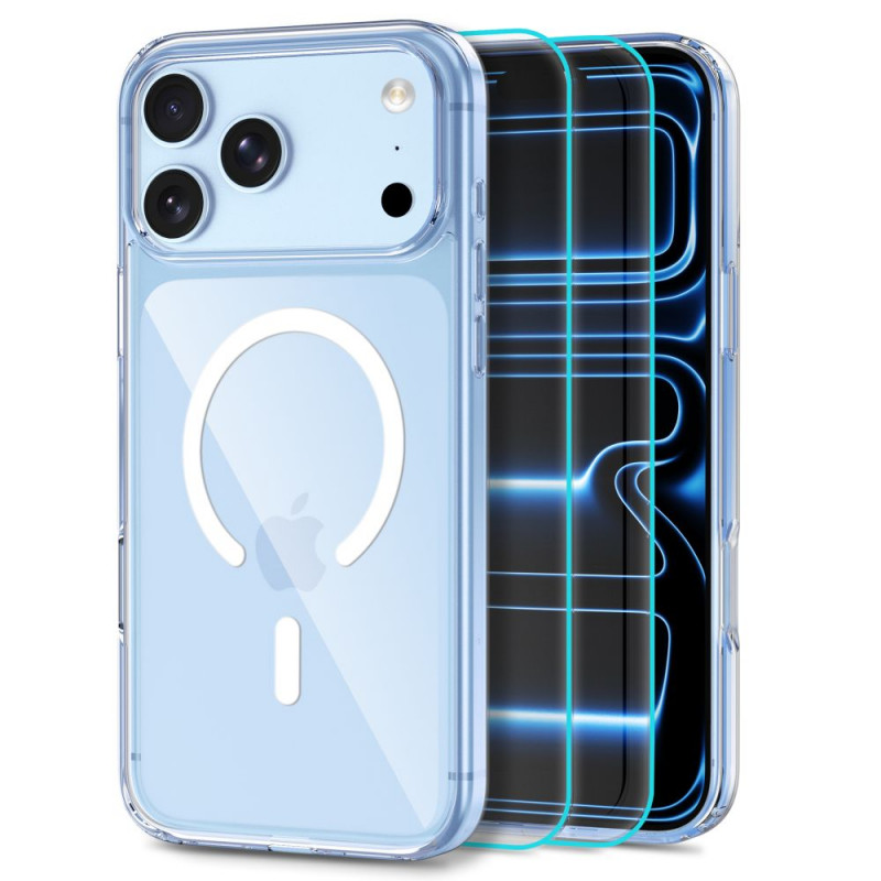 Tech-Protect FlexAir Hybrid MagSafe apvalks ar rūdīto stiklu (2 gab.) tālrunim Apple iPhone 17 Pro Max / 18 Pro Max, caurspīdīgs