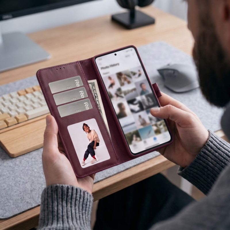 Tech-Protect Wallet maciņš-vāciņš Xiaomi Redmi Note 17 Pro 5G, bordo krāsā