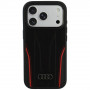 Audi R8 Genuine Leather MagSafe apvalks no īstas ādas iPhone 18 Pro / 17 Pro, melns ar sarkanu (AUDI000239)