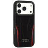 Audi R8 Genuine Leather MagSafe apvalks no īstas ādas iPhone 18 Pro / 17 Pro, melns ar sarkanu (AUDI000239)