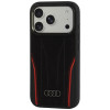 Audi R8 Genuine Leather MagSafe apvalks no īstas ādas iPhone 18 Pro / 17 Pro, melns ar sarkanu (AUDI000239)