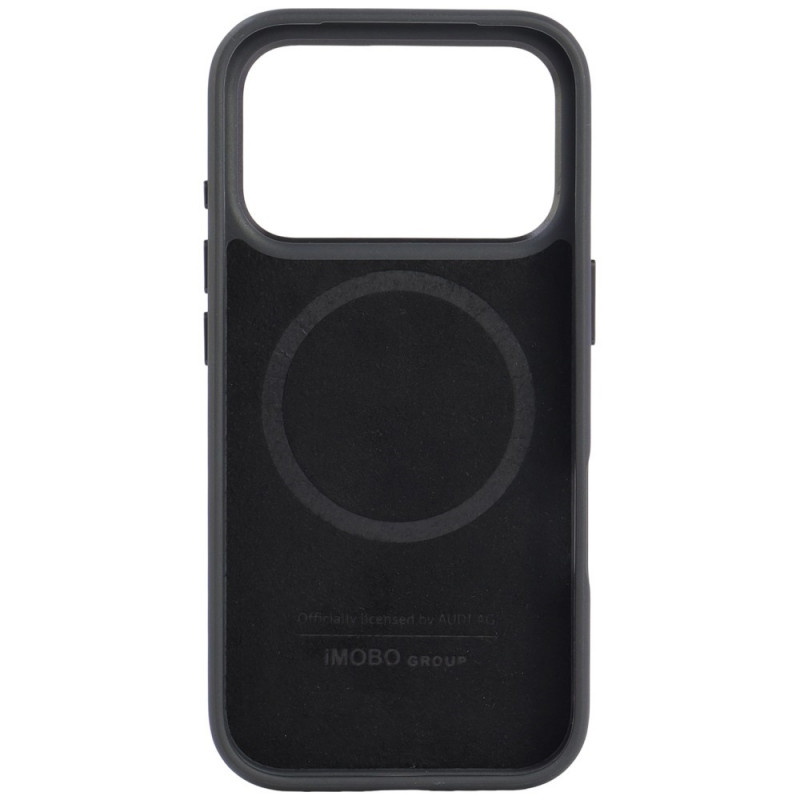 Audi R8 Genuine Leather MagSafe apvalks no īstas ādas iPhone 18 Pro / 17 Pro, melns ar sarkanu (AUDI000239)