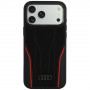 Audi R8 Genuine Leather MagSafe apvalks no īstas ādas iPhone 18 Pro Max / 17 Pro Max, melns ar sarkanu (AUDI000240)