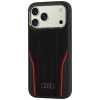 Audi R8 Genuine Leather MagSafe apvalks no īstas ādas iPhone 18 Pro Max / 17 Pro Max, melns ar sarkanu (AUDI000240)