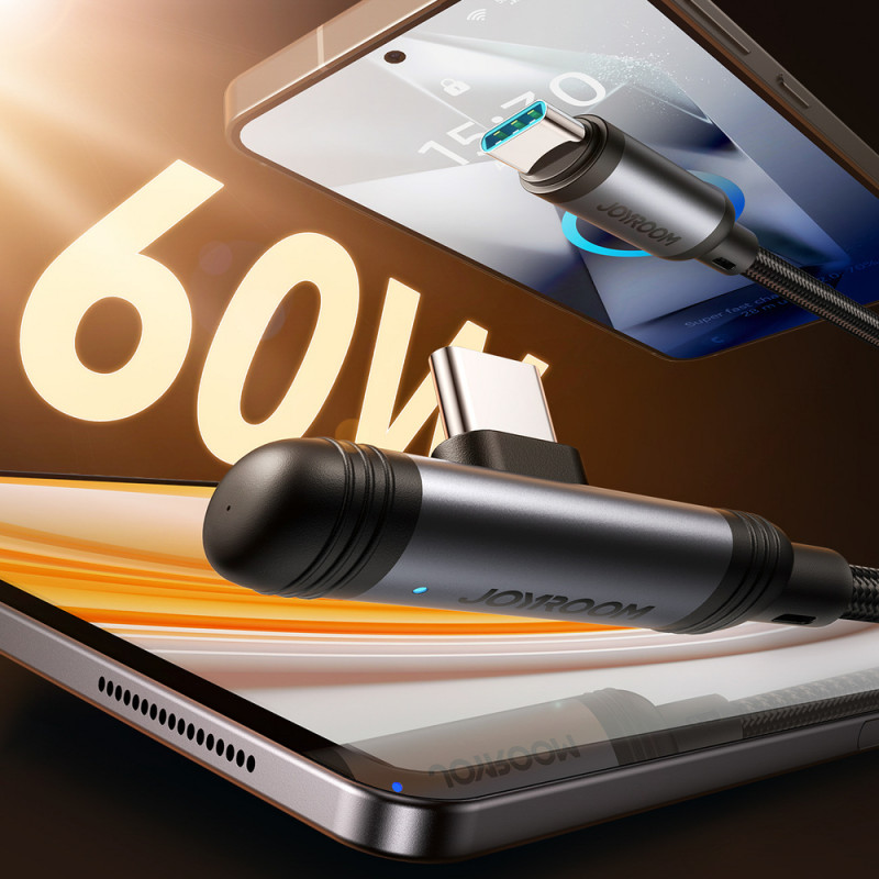 Joyroom EnjoyX Series S-A56 90° USB-C - USB-C kabelis, 60 W, 480 Mbps, 1,2 m, melns