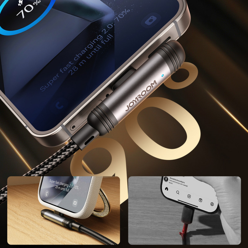 Joyroom EnjoyX Series S-A56 90° USB-C - USB-C kabelis, 60 W, 480 Mbps, 1,2 m, melns