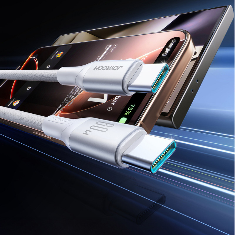 Joyroom Flash Series S-A28 USB-C - USB-C kabelis, 60 W, 480 Mbps, 1 m, balts