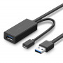 UGREEN US175 USB 3.0 pagarinātājkabelis ar micro USB barošanas pieslēgvietu, 5 m, melns