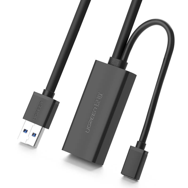 UGREEN US175 USB 3.0 pagarinātājkabelis ar micro USB barošanas pieslēgvietu, 5 m, melns