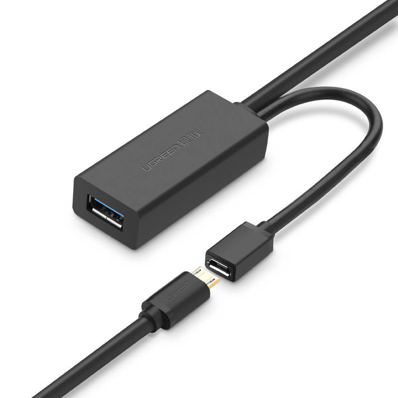 UGREEN US175 USB 3.0 pagarinātājkabelis ar micro USB barošanas pieslēgvietu, 5 m, melns