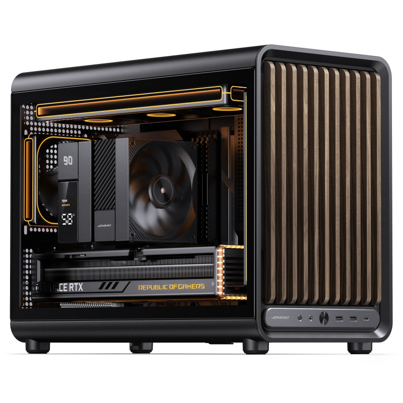 Jonsbo D33 Wood datora korpuss, Micro-ATX, mATX, rūdīts stikls, melns, koks