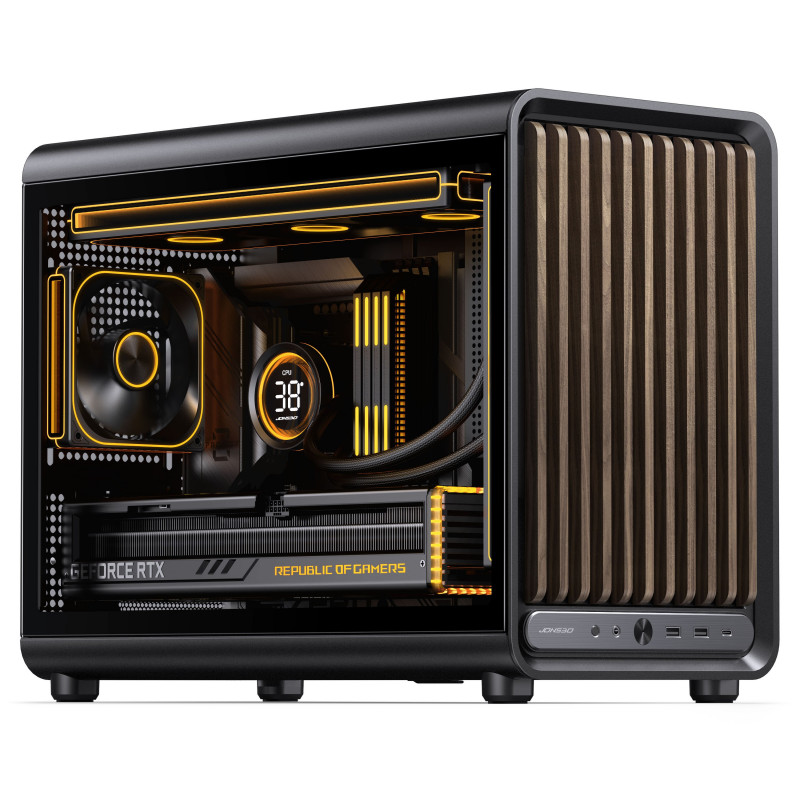 Jonsbo D33 Wood datora korpuss, Micro-ATX, mATX, rūdīts stikls, melns, koks