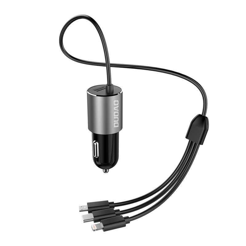 Dudao R5ProN auto lādētājs ar iebūvētu 3 vienā vadu (Lightning / USB-C / micro USB), 3,4 A, 1 m, melns