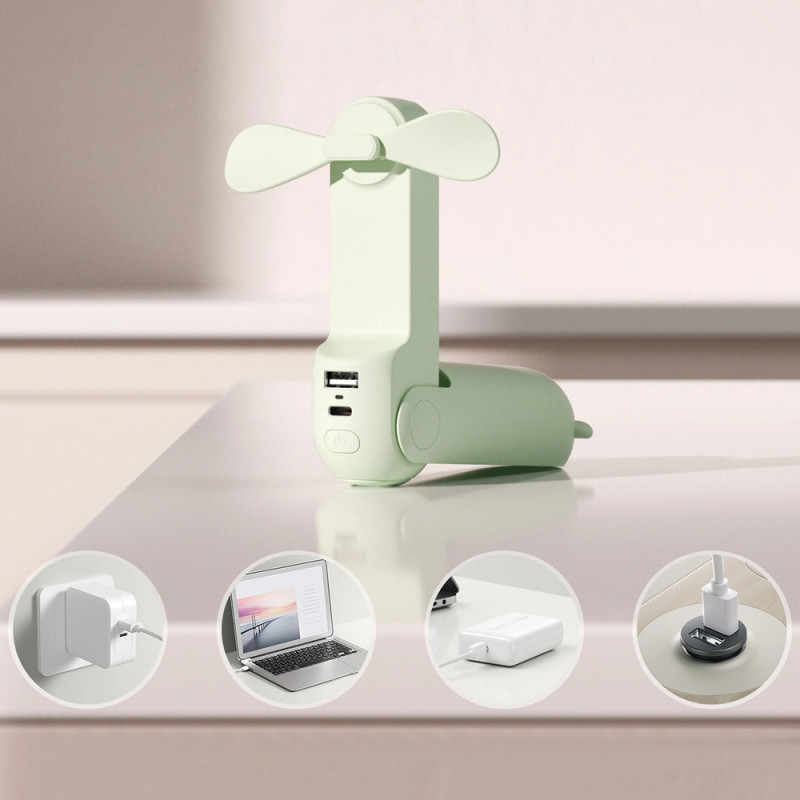 Jisulife Life8 Plus (Handheld Fan) portatīvs ventilators ar powerbank funkciju un lukturīti, 4500 mAh, USB-C, zaļš