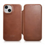 iCarer CE Oil Wax Premium Leather Folio Case magnētisks atverams futlāris iPhone 14 Plus, MagSafe, brūns (AKI14220707-BN)