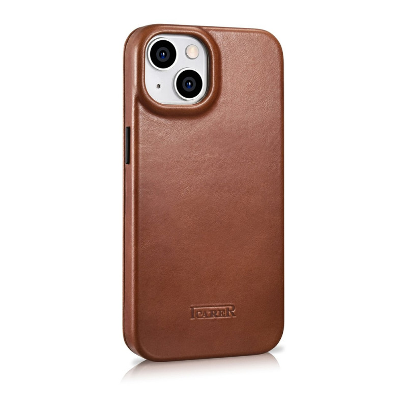 iCarer CE Oil Wax Premium Leather Folio Case magnētisks atverams futlāris iPhone 14 Plus, MagSafe, brūns (AKI14220707-BN)