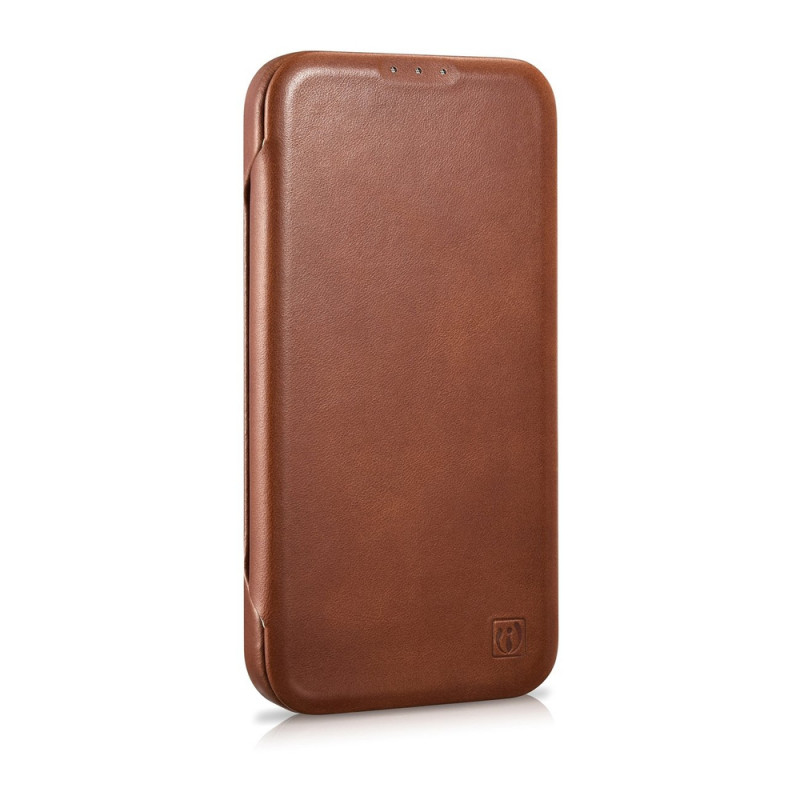 iCarer CE Oil Wax Premium Leather Folio Case magnētisks atverams futlāris iPhone 14 Plus, MagSafe, brūns (AKI14220707-BN)