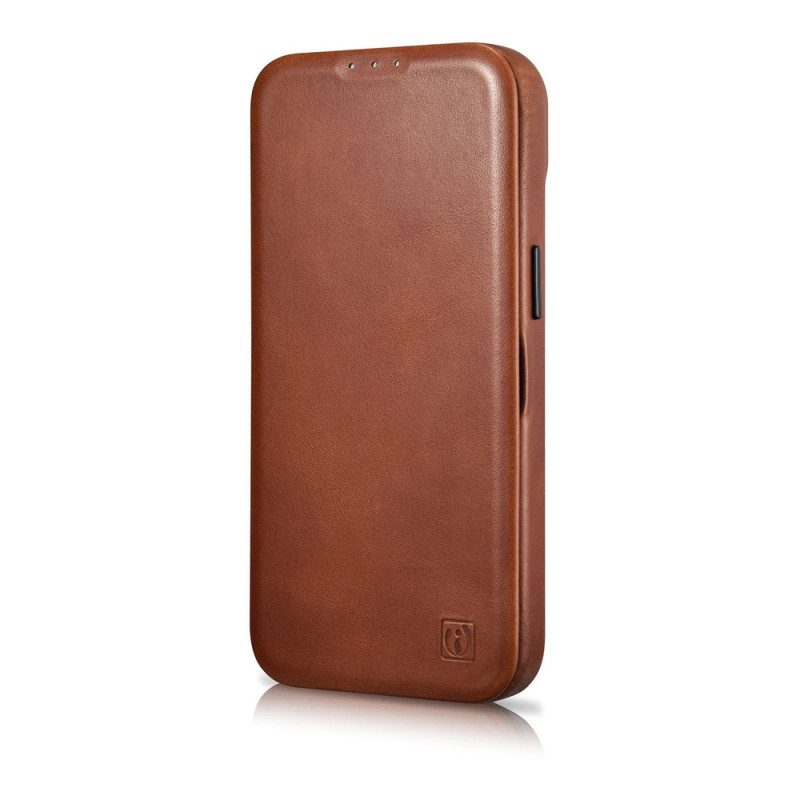 iCarer CE Oil Wax Premium Leather Folio Case magnētisks atverams futlāris iPhone 14 Plus, MagSafe, brūns (AKI14220707-BN)