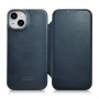 iCarer CE Oil Wax Premium Leather Folio Case magnētisks atverams futlāris iPhone 14 Plus, MagSafe, zils (AKI14220707-BU)