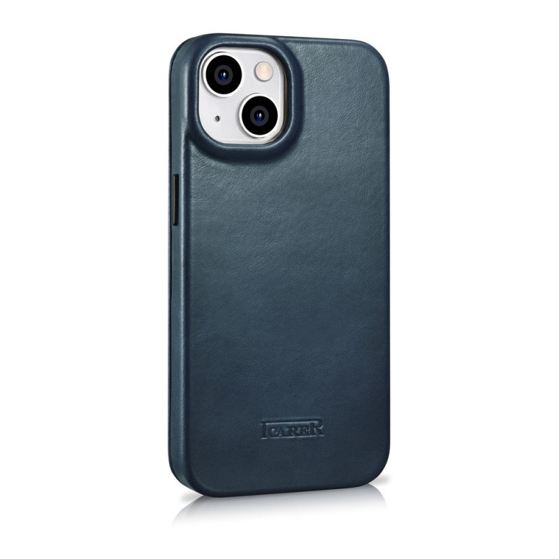 iCarer CE Oil Wax Premium Leather Folio Case magnētisks atverams futlāris iPhone 14 Plus, MagSafe, zils (AKI14220707-BU)