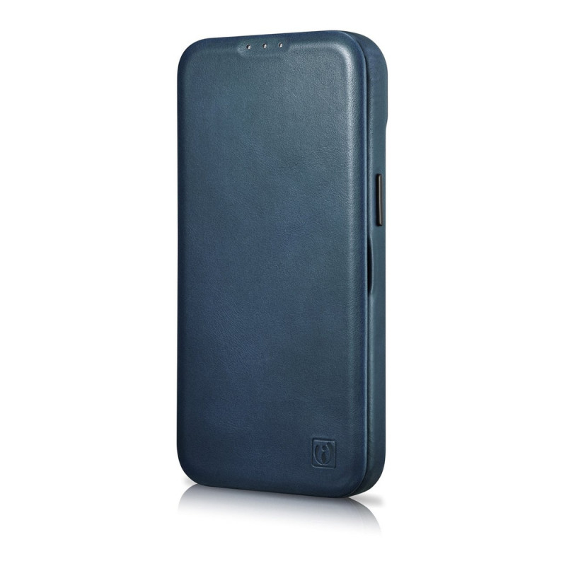 iCarer CE Oil Wax Premium Leather Folio Case magnētisks atverams futlāris iPhone 14 Plus, MagSafe, zils (AKI14220707-BU)
