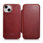iCarer CE Oil Wax Premium Leather Folio Case magnētisks atverams futlāris iPhone 14 Plus, MagSafe, sarkans (AKI14220707-RD)