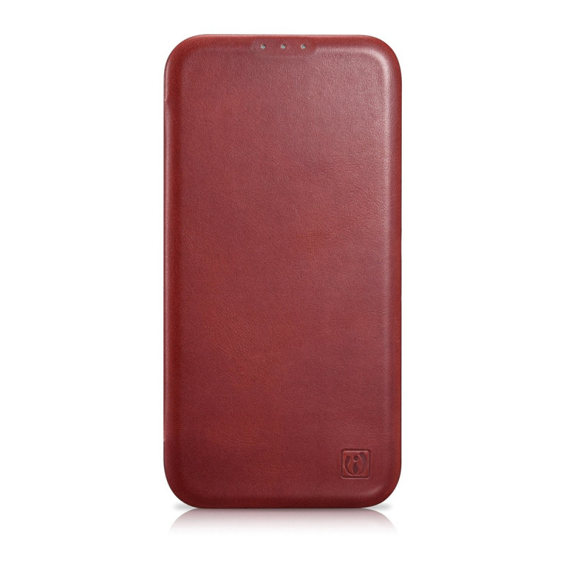iCarer CE Oil Wax Premium Leather Folio Case magnētisks atverams futlāris iPhone 14 Plus, MagSafe, sarkans (AKI14220707-RD)