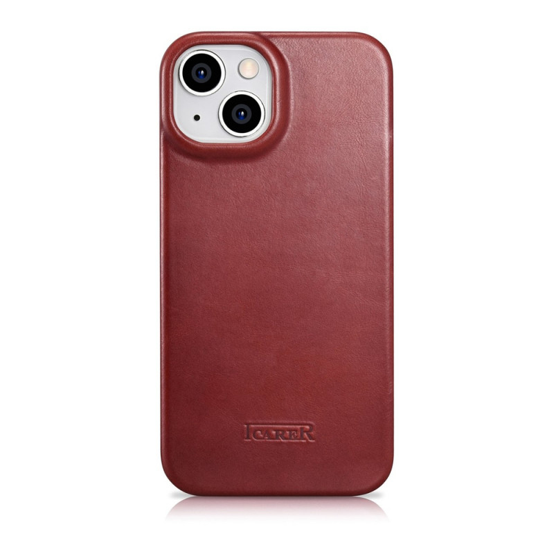 iCarer CE Oil Wax Premium Leather Folio Case magnētisks atverams futlāris iPhone 14 Plus, MagSafe, sarkans (AKI14220707-RD)