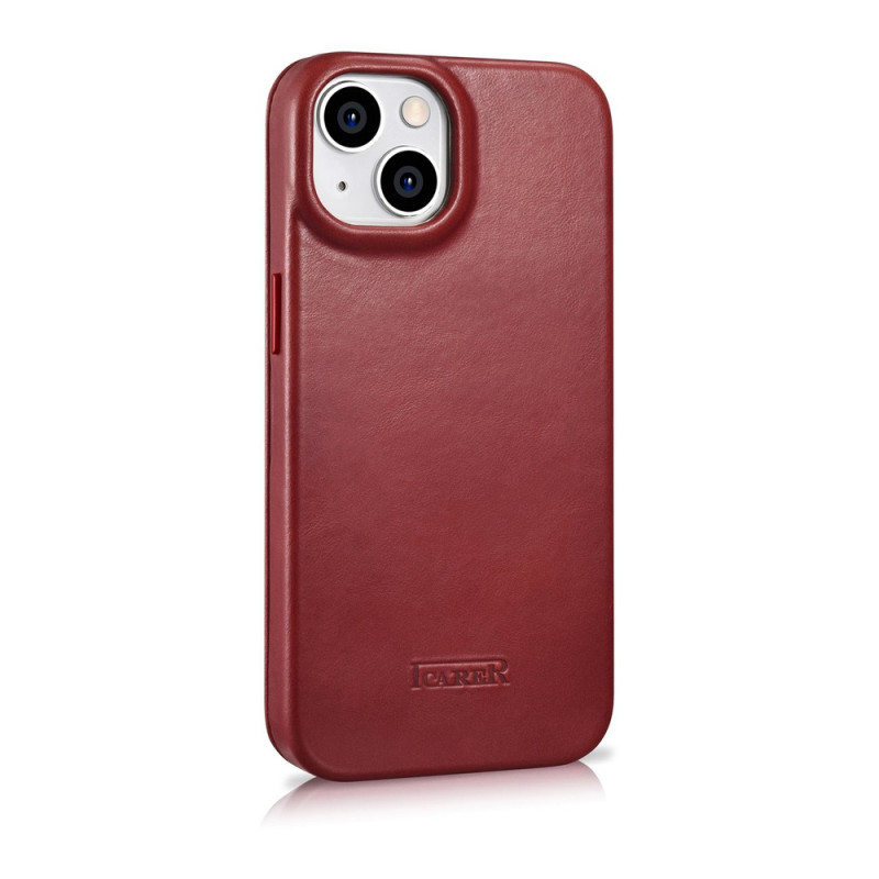 iCarer CE Oil Wax Premium Leather Folio Case magnētisks atverams futlāris iPhone 14 Plus, MagSafe, sarkans (AKI14220707-RD)