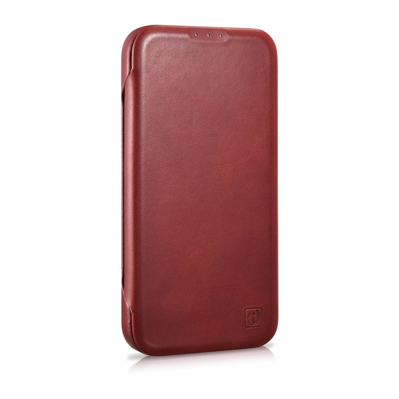 iCarer CE Oil Wax Premium Leather Folio Case magnētisks atverams futlāris iPhone 14 Plus, MagSafe, sarkans (AKI14220707-RD)