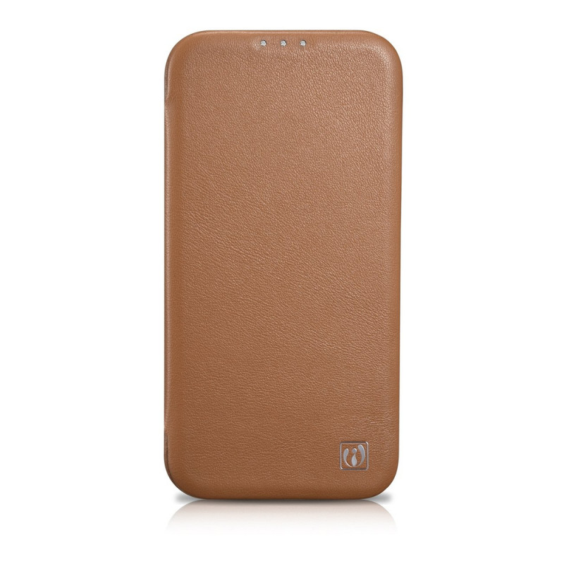 iCarer CE Premium Leather Folio Case magnētisks atverams futlāris iPhone 14 Plus, MagSafe, brūns (WMI14220715-BN)