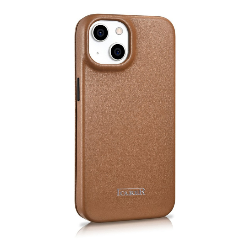 iCarer CE Premium Leather Folio Case magnētisks atverams futlāris iPhone 14 Plus, MagSafe, brūns (WMI14220715-BN)