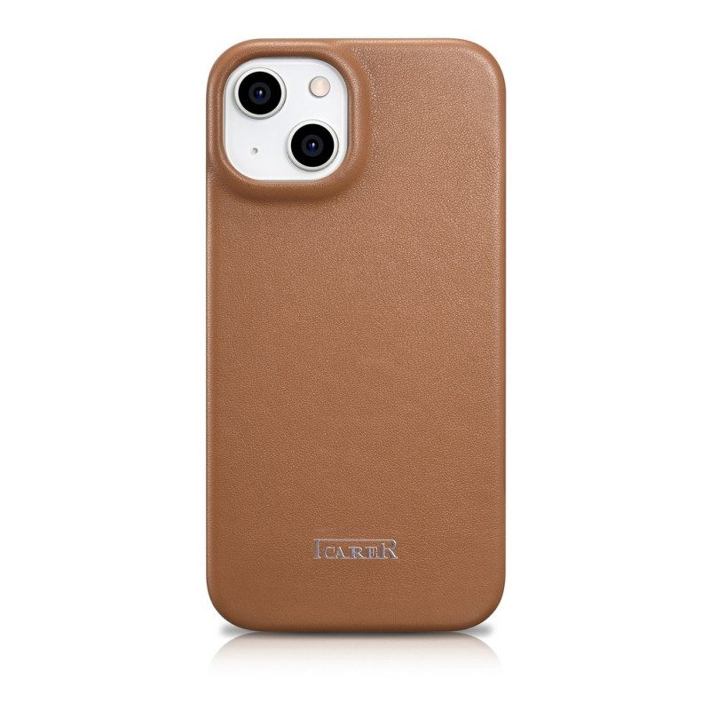 iCarer CE Premium Leather Folio Case magnētisks atverams futlāris iPhone 14 Plus, MagSafe, brūns (WMI14220715-BN)