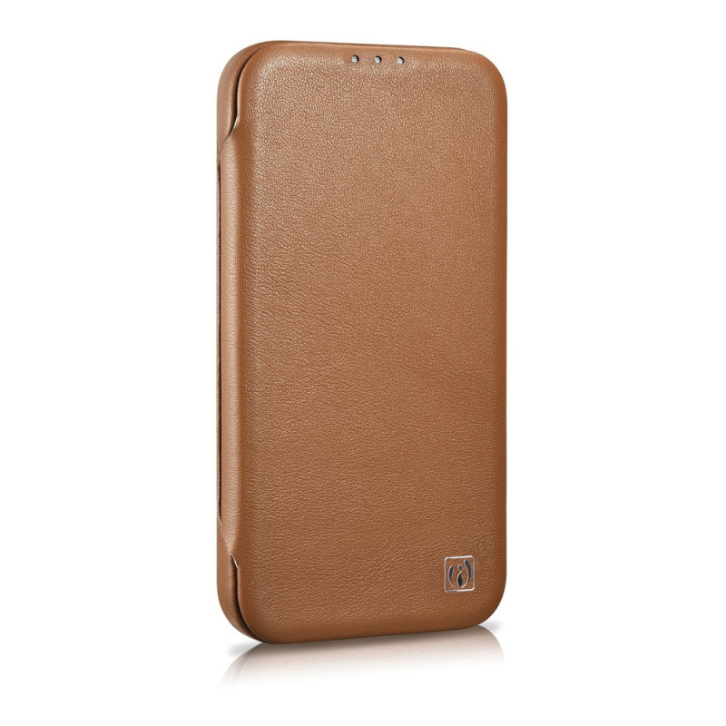 iCarer CE Premium Leather Folio Case magnētisks atverams futlāris iPhone 14 Plus, MagSafe, brūns (WMI14220715-BN)