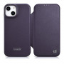 iCarer CE Premium Leather Folio Case magnētisks atverams futlāris iPhone 14 Plus, MagSafe, tumši violets (WMI14220715-DP)