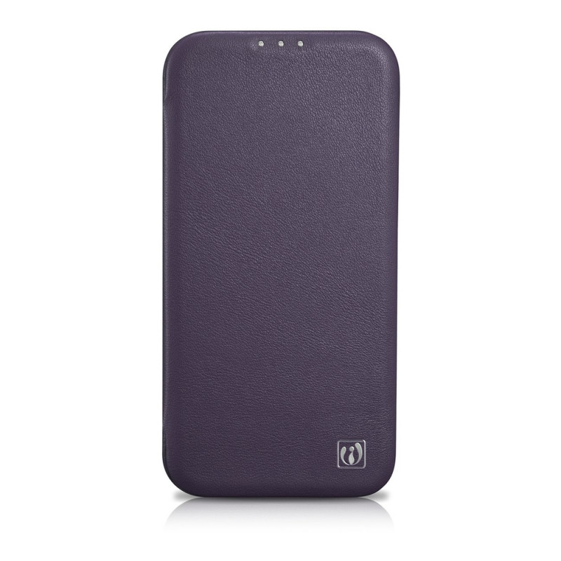 iCarer CE Premium Leather Folio Case magnētisks atverams futlāris iPhone 14 Plus, MagSafe, tumši violets (WMI14220715-DP)