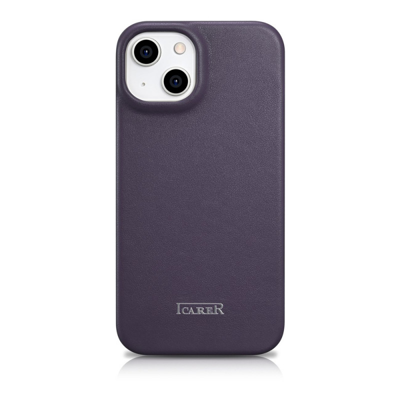 iCarer CE Premium Leather Folio Case magnētisks atverams futlāris iPhone 14 Plus, MagSafe, tumši violets (WMI14220715-DP)