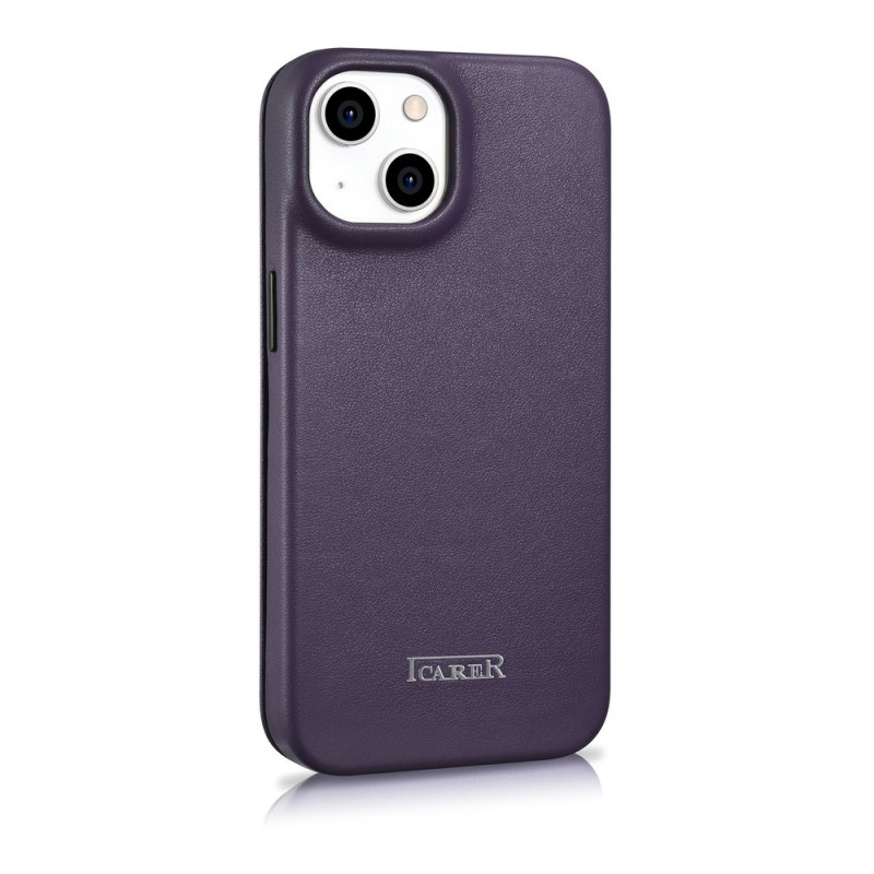 iCarer CE Premium Leather Folio Case magnētisks atverams futlāris iPhone 14 Plus, MagSafe, tumši violets (WMI14220715-DP)